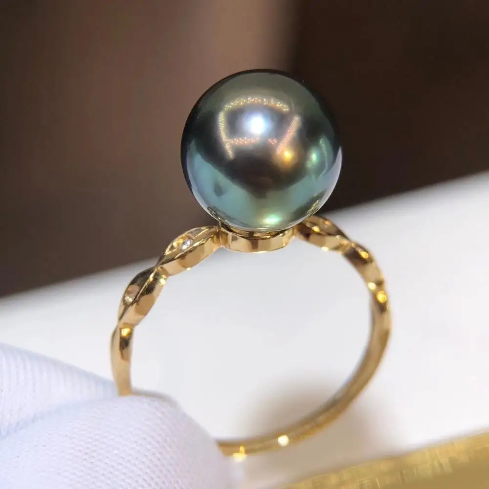 D1010 Pearl Ring Fine Jewelry Solid 18K Gold Round 10-11mm Nature Sea Water Tahiti Pearls Rings for Women Fine Presents