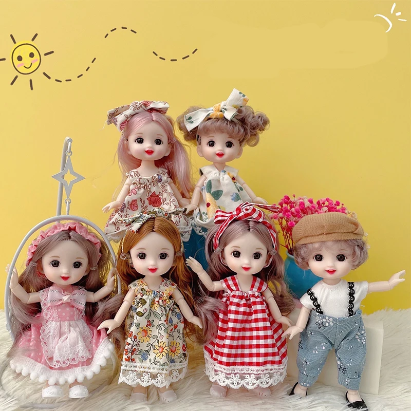 

17cm Laughing BJD Doll 13 Moveable Joint Dolls with 3D Eyes Round Face BJD Dolls Little Girl Dress Make Up Toy Girls Gift Dolls