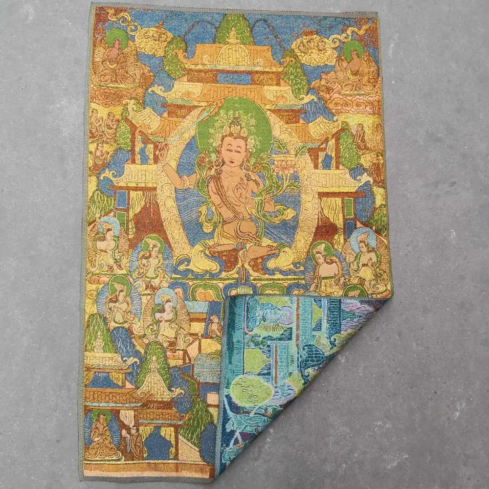 35Thangka Embroidery Tibetan Buddhism silk Embroidery Brocade Nepal Manjushri  Bodhisattva or Manjushri Bodhisattva Thangkas