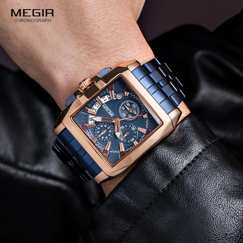 MEGIR New Men's Watch Top Brand Stainless Steel Waterproof Luminous Quartz Watch Men's Fashion Chronograph Men's Sports Watch