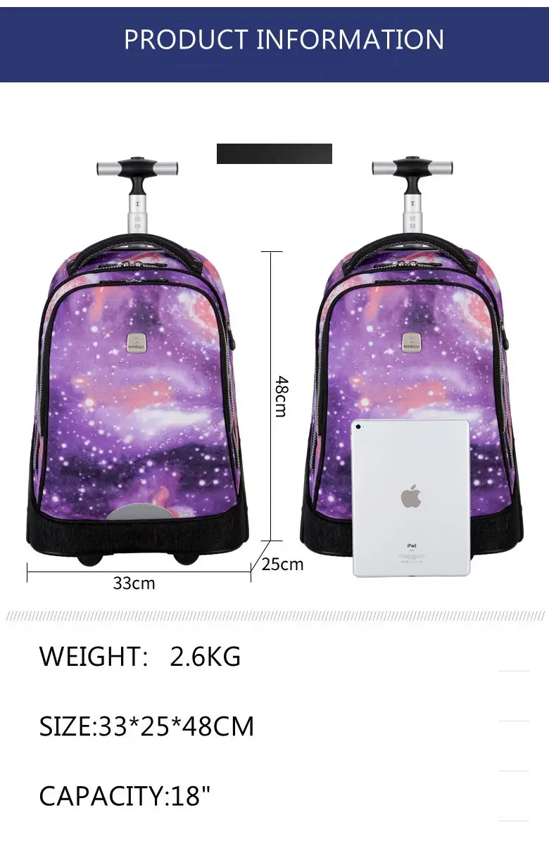School Bag for girls with wheels Travel Rolling backpack Bags for teenagers travel trolley bag Children wheeled backpack bags