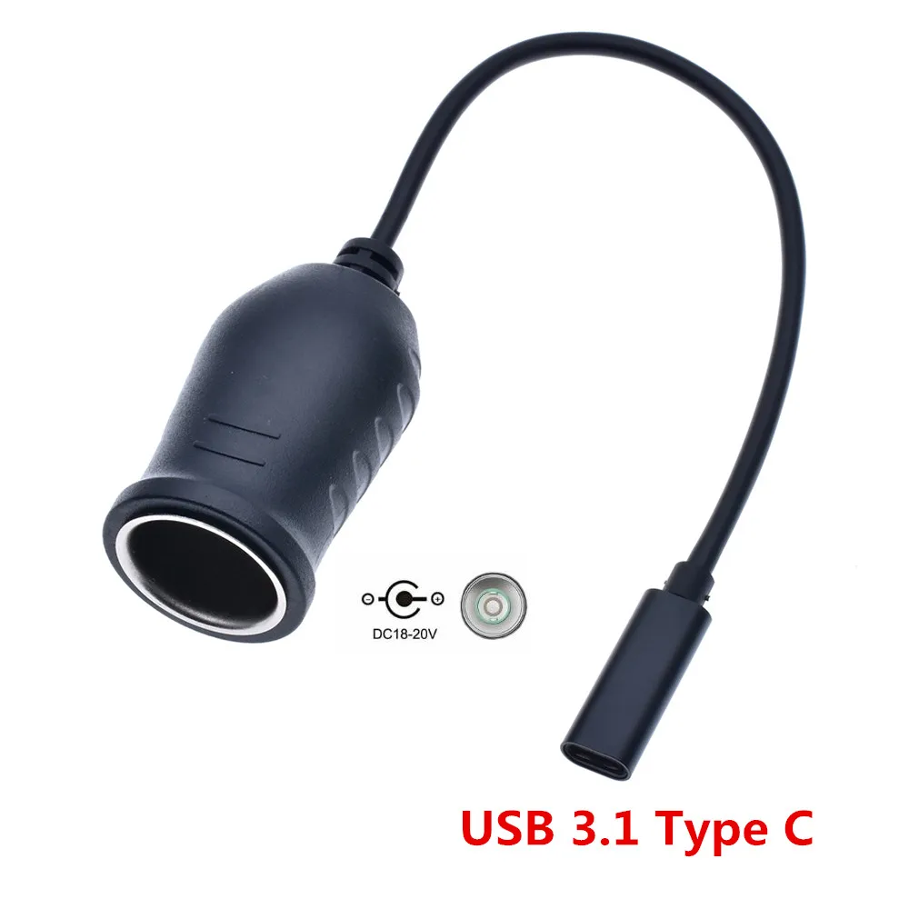 Usb-C Usb 3.1 Type C To Cigarette Lighter Plug Receptacle Charger Cable 20V 100W Auto Interior Accessories