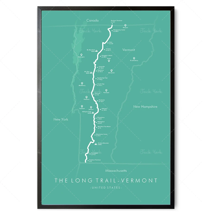 Vermont Long Distance Trails Map, Trails Map Art Wall Decor Poster, Relive Your Adventures