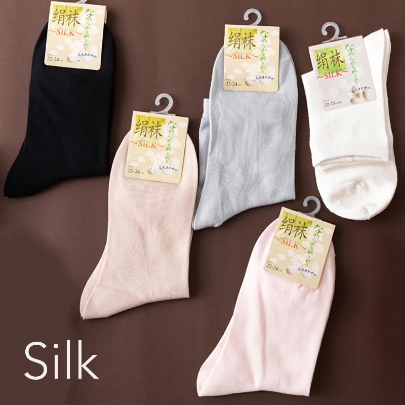 Real Silk Crew Socks Women Casual Sock Ankle Seamless Toe Breathable Odor Resistant 5 Pairs