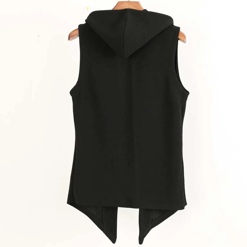 

Hooded Spring Cardigan Vest 2022 New Men Streetwear Hip Hop Black Vest Casual Sleeveless Slim Long Jacket Male Long Coat M-3XL