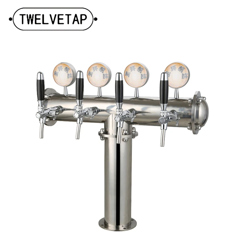 

TWELVETAP Small Beer Tower Type 4 Lines Stainless Steel Beer Tower With 4 Tap With Led Light Medallion 85mm DiameterFD-XT-04