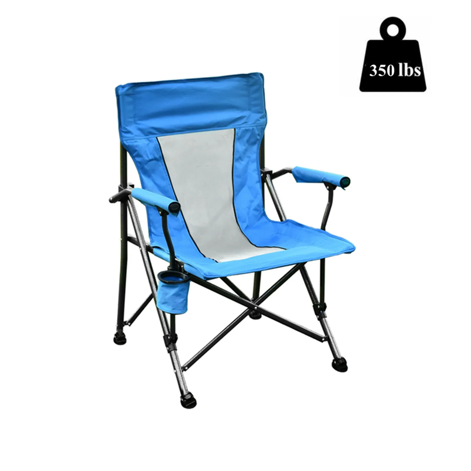 Portable Folding Camping Chair 600D PVC Enlarge Steel Tube Frame Load-Bearing 350 Lbs with Cup Holder&Cushion Blue[US-Depot]