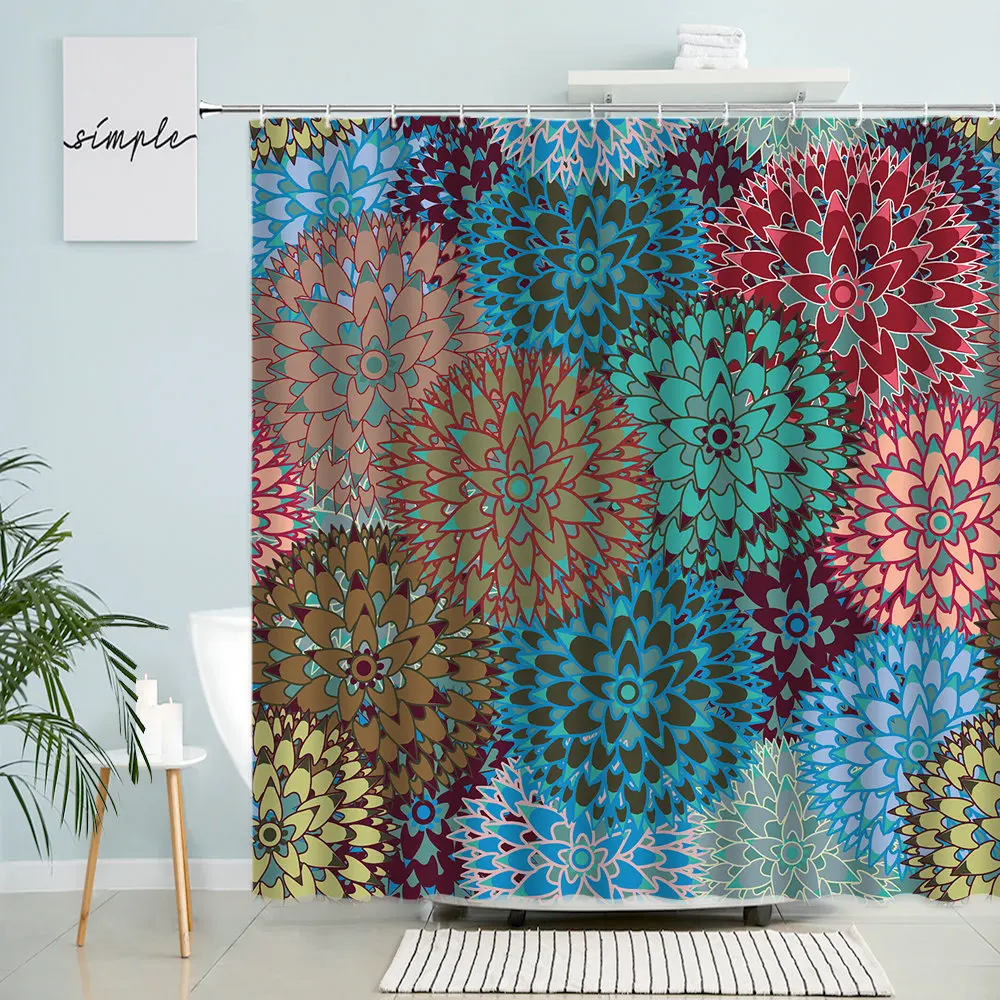 Abstract Floral Shower Curtain Bohemian Mandala Flower Bloom Colorful Seamless Art Bathroom Decor With Hook Waterproof Screen