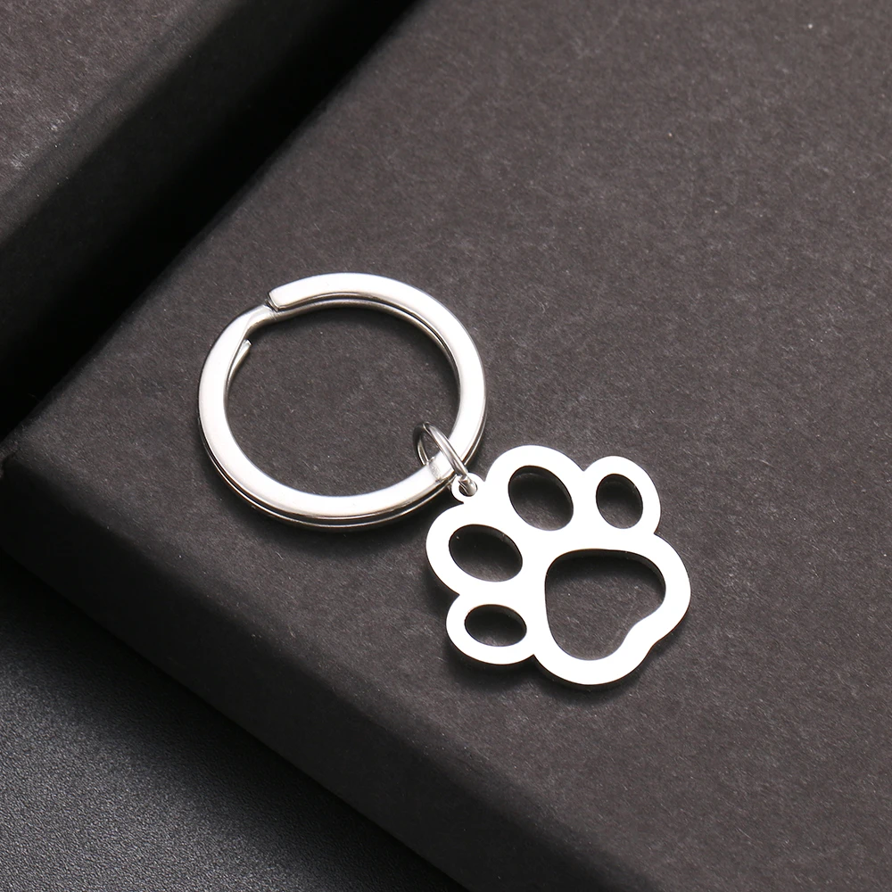 Stainless Steel Keychain Cartoon Dog Paw Silver Color Fashion keychain for car keys Pendant For Women Man Jewelry Gifts NEW