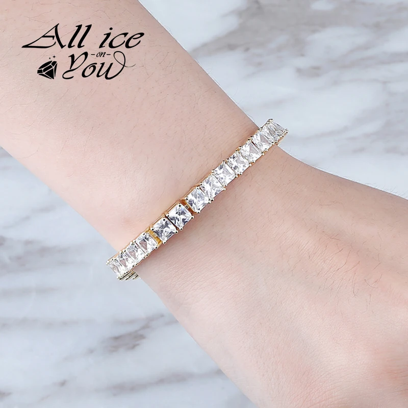 ALLICEONYOU 6mm Tennis Large Square Cuban Bracelet Iced Out Cubic Zirconia High Qualtiy Hip Hop Jewelry Gift For Women