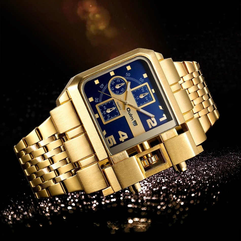 

Oulm 3364 Luxury Male Watch Auto Date Quartz Big Size Golden Stainless Steel Clock Unique Designer Military Wristwatch