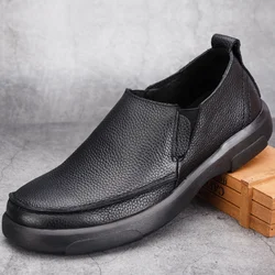 Handmade Men's Genuine Leather Casual Shoes Full-Grain British Style Soft Bottom Wear-Resistant Loafers Breathable Men's Flats