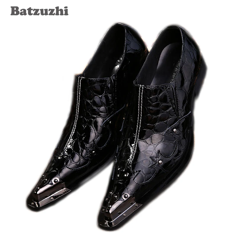 

Batzuzhi Handmade Men's Shoes Japanese Style Luxury Leather Dress Shoes Men Pointed Iron Toe Black Leather Business Shoes Men