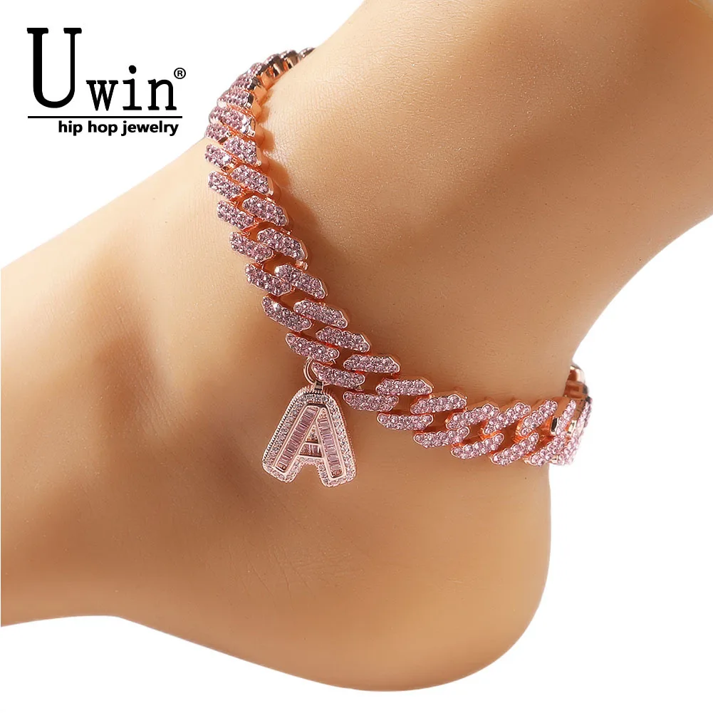 

Uwin S-Link Miami Cuban Link Anklet With Baguette Letter Iced Out Link Bling Bling Hip Hop Jewelry For Women Men