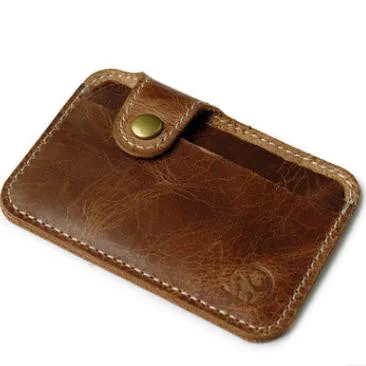 Cowhide Rectangle Brown Black Short Purses Mini Money Bag Credit Card ID Holders Leather Hasp Vintage Wallets Card Holders 1PC