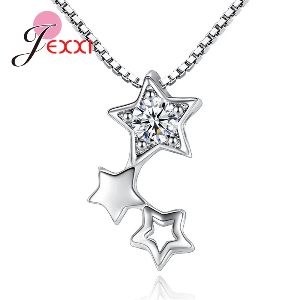 Pretty Twinkling Stars Women Choker Collar Necklaces Luxury 925 Sterling Silver Transparant Cubic Zircon Neck Jewellery