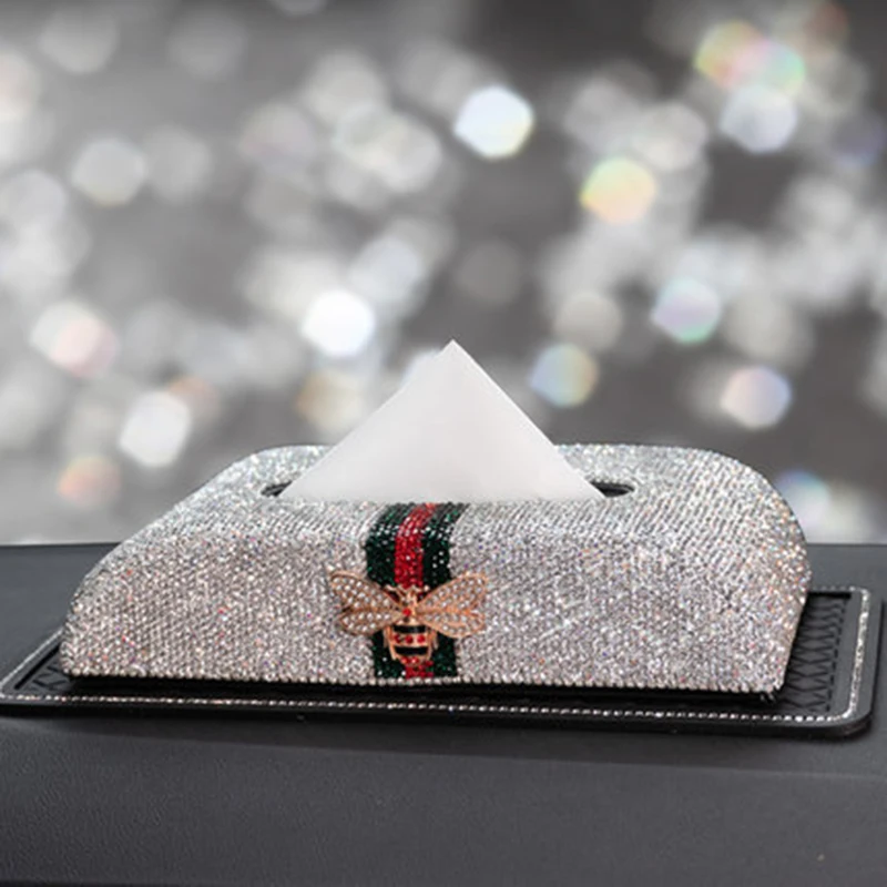 Luxury Full Rhinestones Car Tissue Box Holder Butterfly Dashboard Napkin Organizer Storage For Mercedes Girls Women Accessories