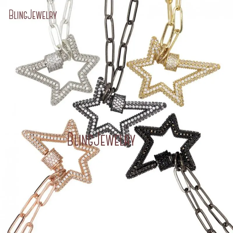 

CZ Star Lock Necklace Stoned StarLock Zircon Micro Paved Screw Clasp Charmholder Women Stainless Steel Jewelry NM32378