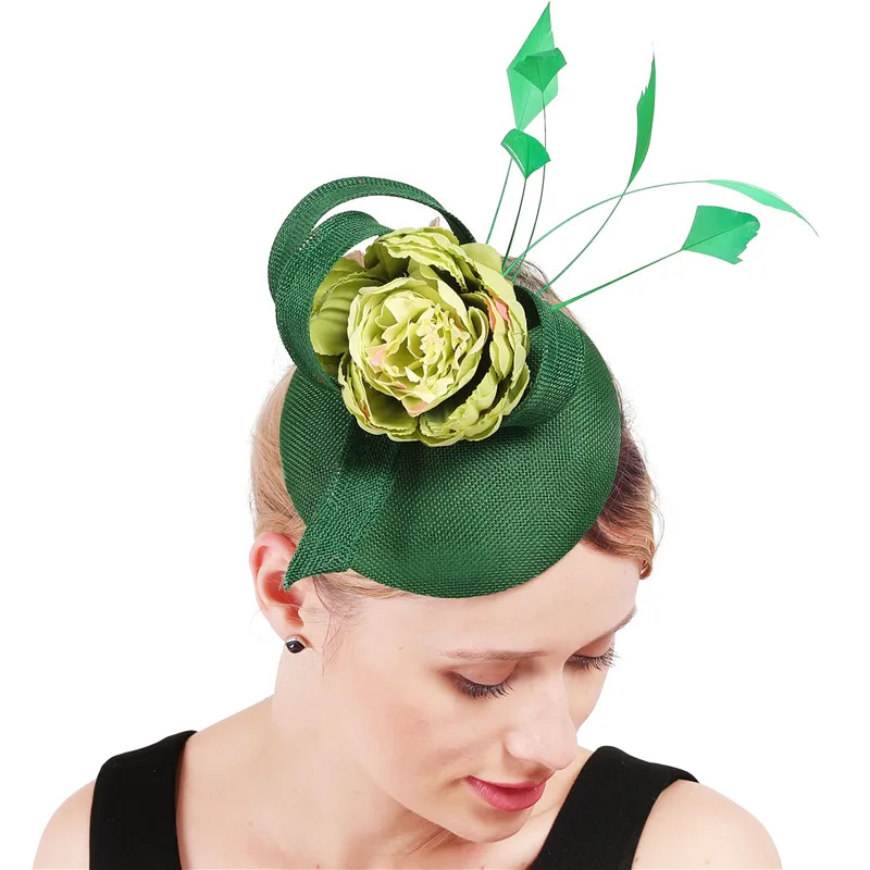 

New Classic Handmade Green Hair Fasciantors Hat Gorgeous Flower Decor Wedding Headwear Headband Occasion Female Hair Accessories