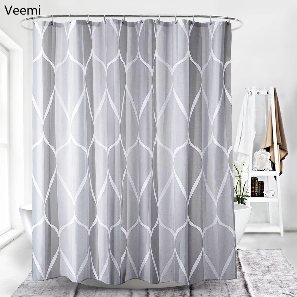 Modern European style  printed 100% polyester waterproof fabric shower curtain bathroom bathtub durable  curtain with hooks