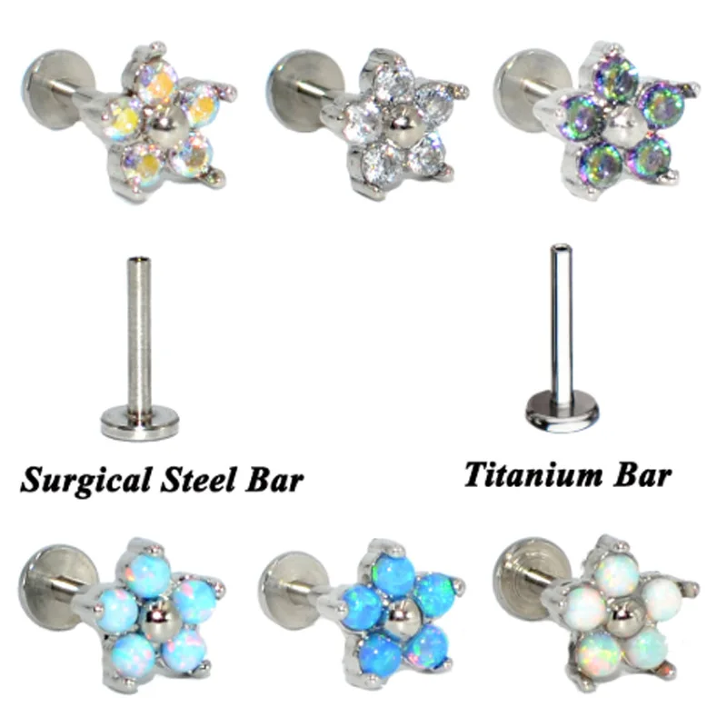 1Pc G23 Titanium 6/8mm Labret Monroe Lip Stud Piercing Jewelry Prong Setting Zircon Opal Ear Helix Tragus Cartilage Stud Earring