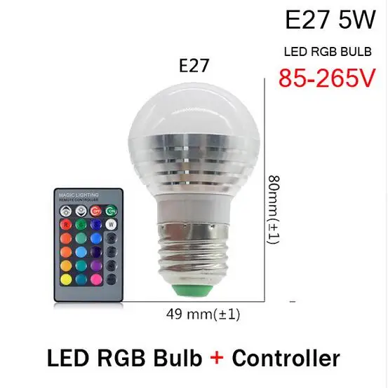 E14 E27 RGB LED Light Bulb With Remote Control Bombillas LED Lamp Smart Bulb AC 85V-265V Ampoule LED Bulb 5W 7W