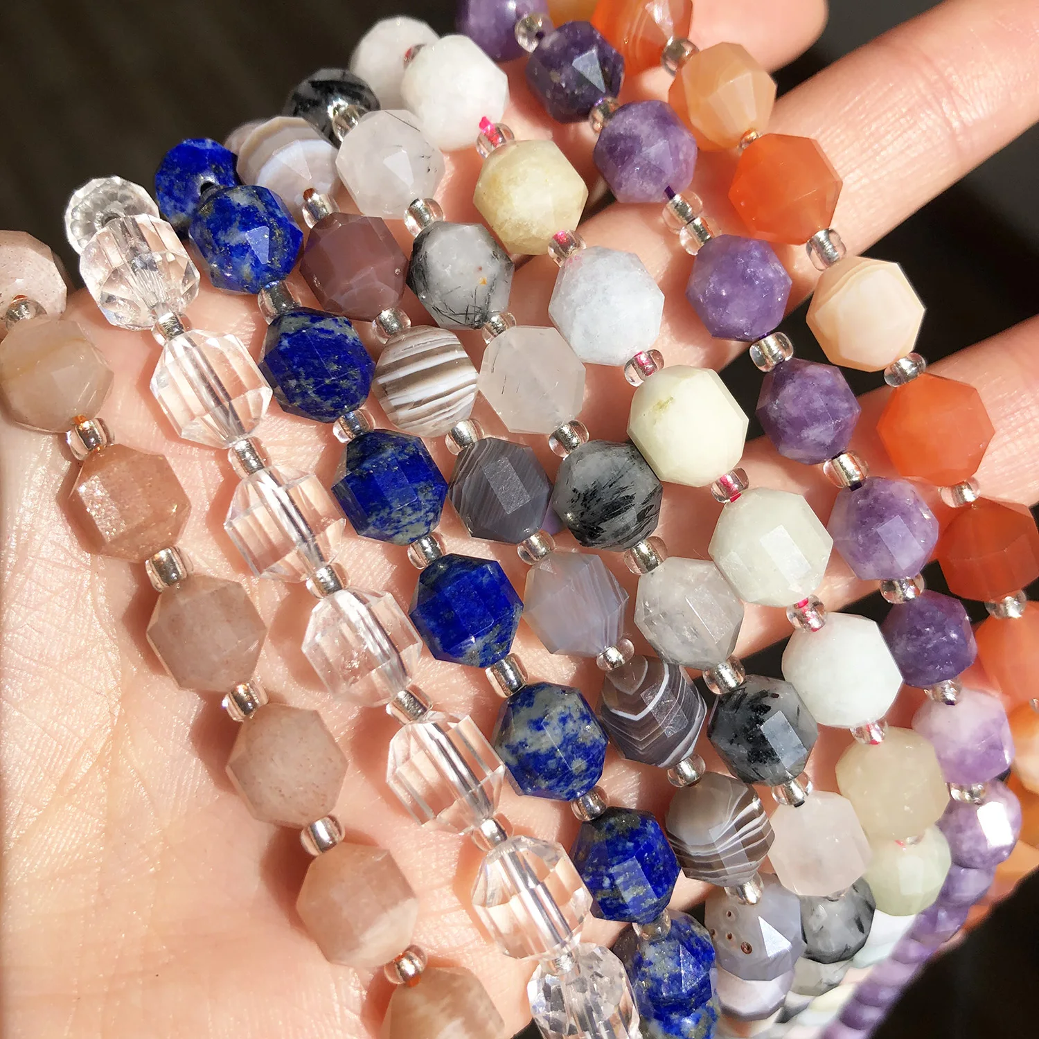 8mm Natural Lapis Lazuli Morganite Agates Quartz Gem Beads Faceted Loose Stone Beads for Jewelry Making DIY Bracelet Accessories