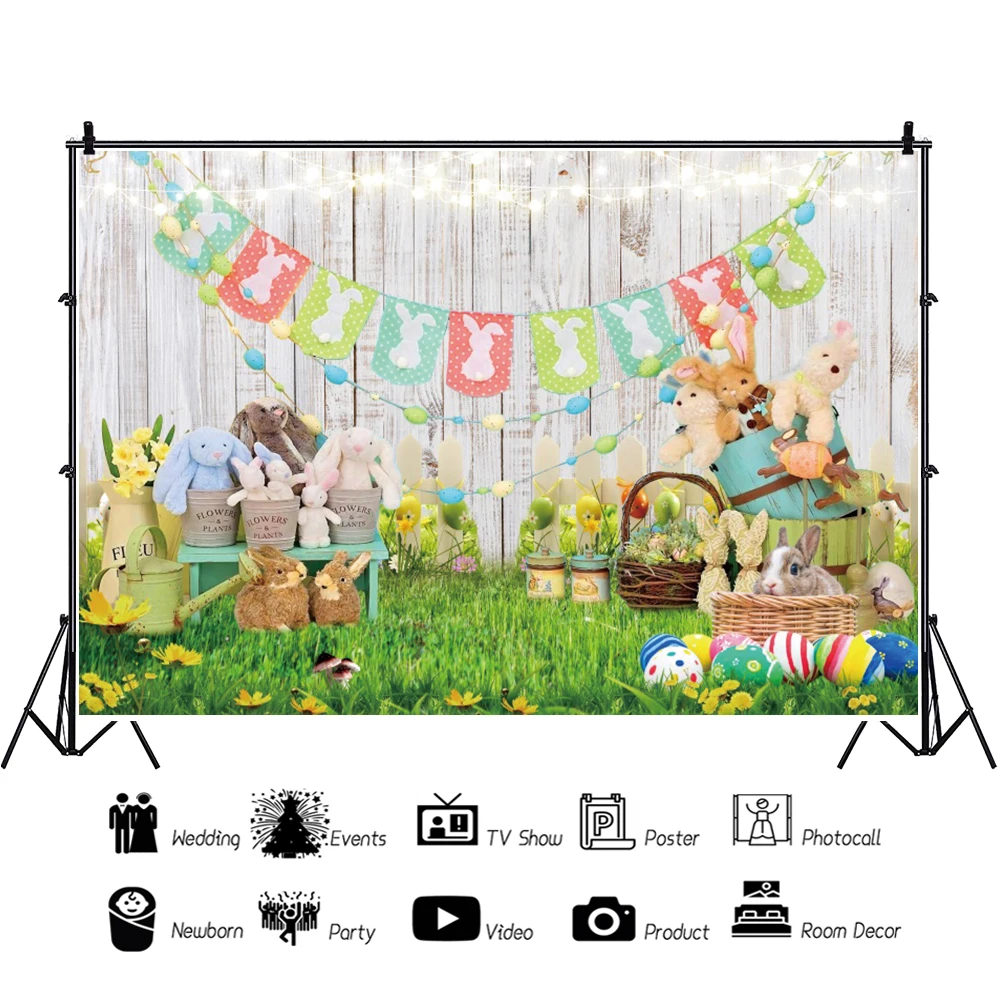 Happy Easter Baby Shower Photography Backdrop Banner Bunny Eggs Party Decor Photographic Background Photophone Kid Photo Studio