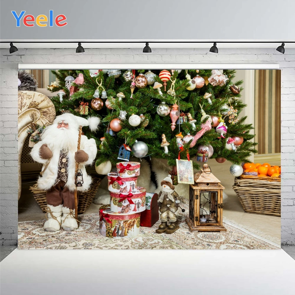 Yeele Santa Claus Cute Snowman Photo Background Photophone Tree And Gifts Photography Backdrops for Decoration Customized Size