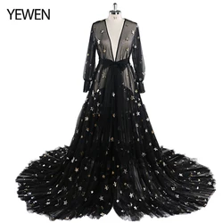Elegant Sparkle Stars Maternity Robe Long Sleeves See Through Photo Shoot Gown for Baby Showers Plus Size