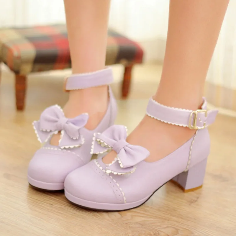 Victoria Sweet Lolita 3 Colors PU Lovely Loli Anime Lolita lace Shoes cos bowknot tea  Performing princess bowknot cosplay shoes