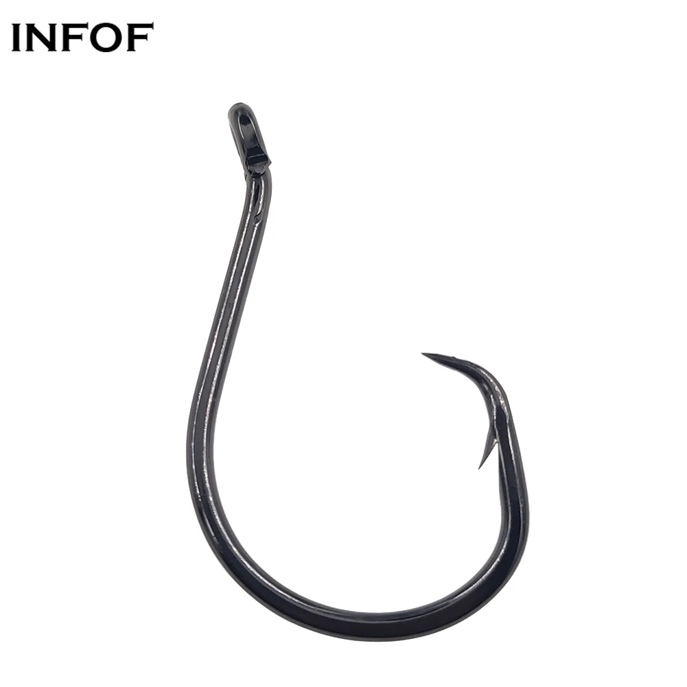 INFOF 10pcs/20pcs Octopus Offset Point Circle Hooks High Carbon Steel Sea Fishing Hook Black Nickel Carp Hook