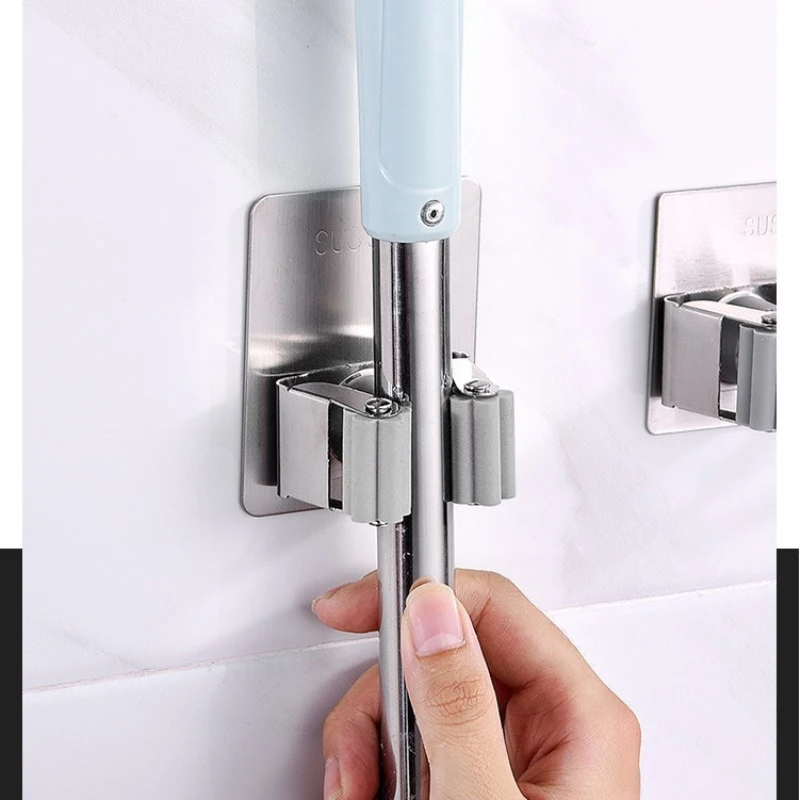 Bấm Lỗ Giá Rẻ Inox Treo Tường Cây Lau Nhà Clip Giá Treo Chổi Lau Nhà Đa Năng Bảo Quản Móc Phụ Kiện Phòng Tắm