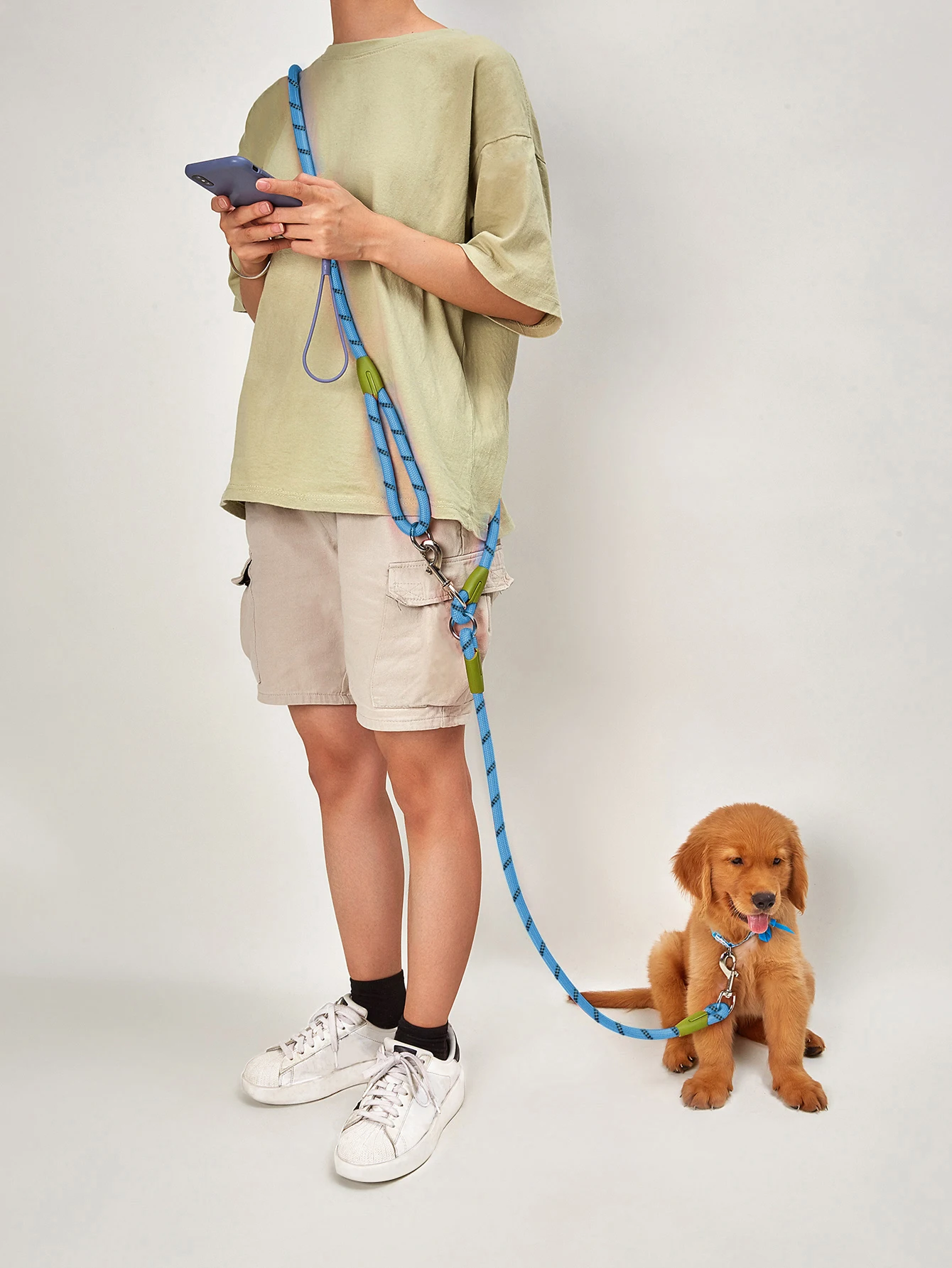 Reflektierende Nylon-Leine für Hunde, Freisprecheinrichtung zum Wandern, Spazierengehen, Laufen, verstellbare Umhängetasche, Bungee-Leine mit Stoßdämpfung – Detail 1