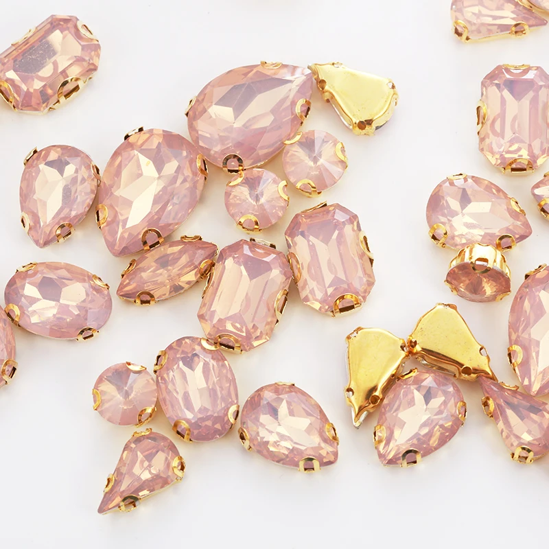 Mixed 50pcs Gold Champange Opal Rhinestones With Claw Plastic Resin Sew-on Champange Stone For Decoration Diy Shoes Accessories