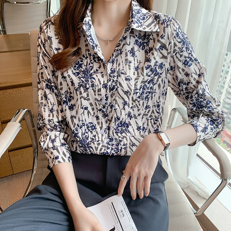 Fashion printing slim shirts for ladies Women\'s Blouses 2023 Spring Autumn Long Sleeve Shirts Tops Blusas Mujer