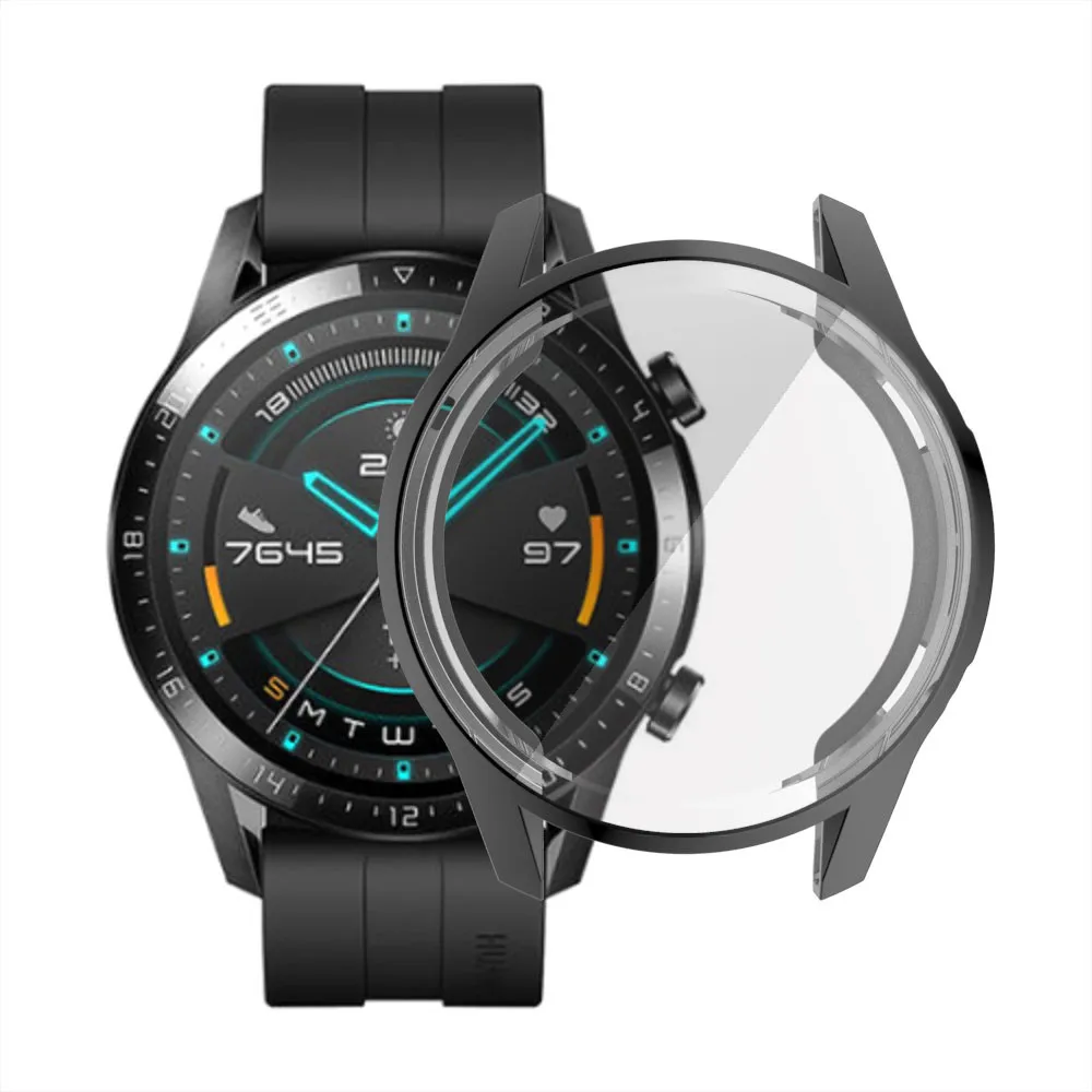 Huawei watch GT 2 46mm 스트랩 밴드 Watch GT / GT2 용 TPU 케이스, 46mm 소프트 도금 올 어라운드 스크린 프로텍터 커버 범퍼 케이스