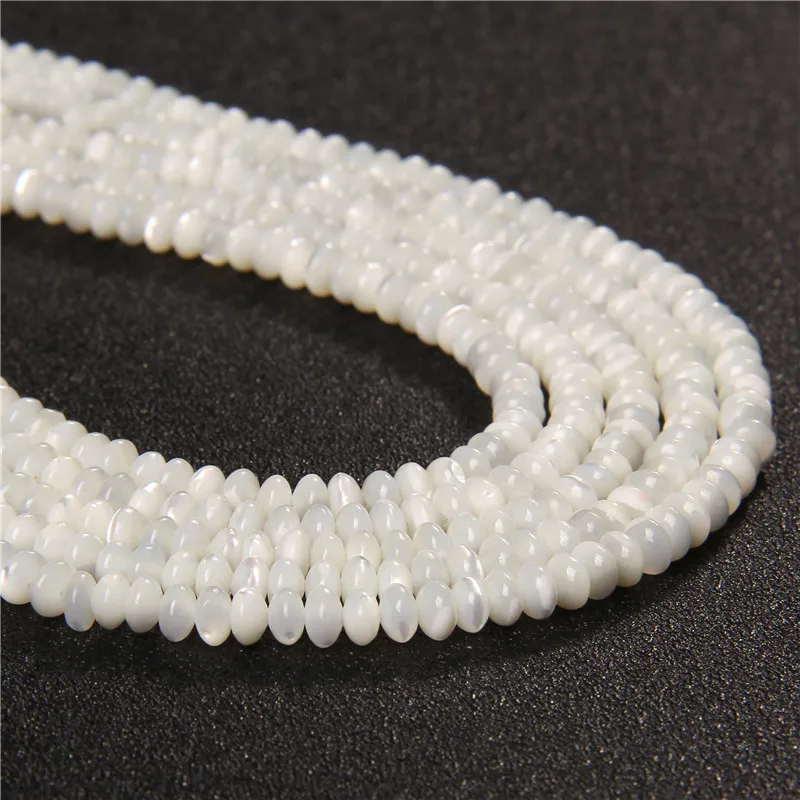 3x5mm Natural White Shell Rondelle Beads Mother of Pearl Shell Loose Beads for DIY Jewelry Making Bracelet Necklace Earrings 15\