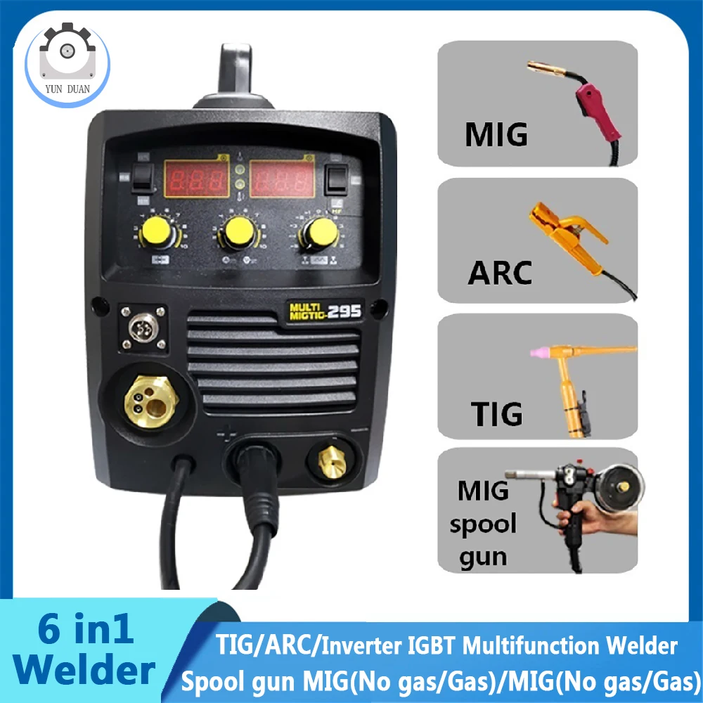 220V 6 In 1 Welder Inverter IGBT TIG ARC Spool Gun Welding Machine Intelligent MIG No Gas and Gas Multifunction Welding Machine