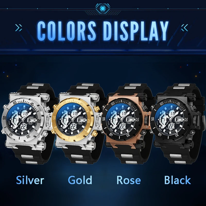 LOQNCE S8022 New Men\'s Watch Quartz Electronic Dual Movement Alarm Clock Calendar Week Multifunctional Men\'s Waterproof Watches