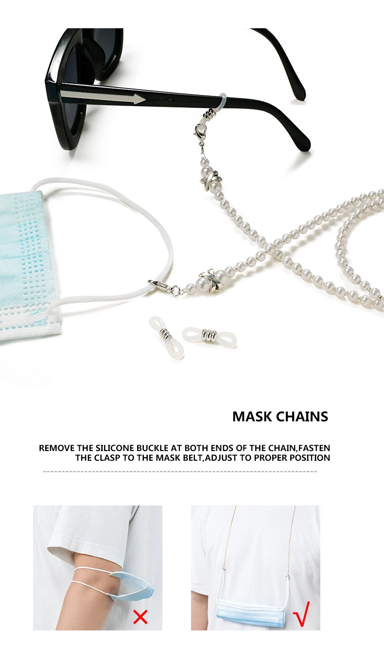 Perlen-Sonnenbrillenkette zum Tragen des Halses mit Perlen-Lanyard-Kordelmasken, Sonnenbrillen-Lesebrillenkette, Brillenzubehör – Detail 2