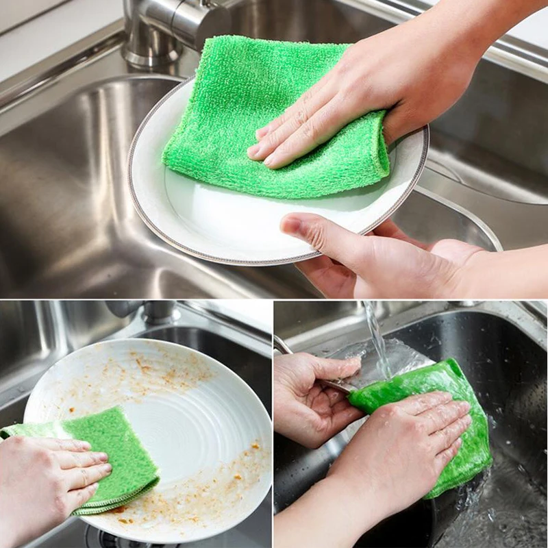 Bamboo Fiber Napkin Terry Kitchen Cloths Anti-fat Dishwashing Rag Natural Washcloth For Dishes Useful Thing Wipes All Zero Waste