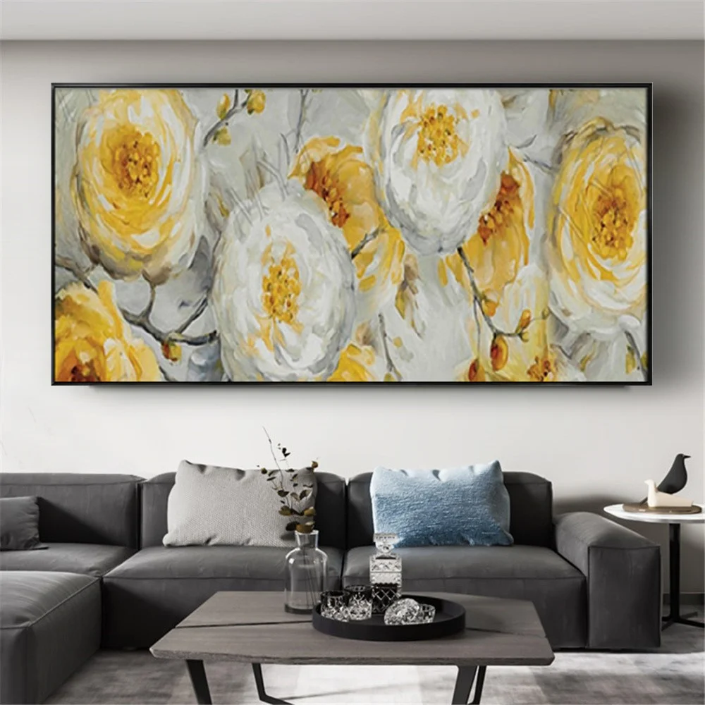 

Hand Painted beautiful Oil Painting On Canvas Yellow flowersabstract floral wall art For Living Room decorate Modern mural Art