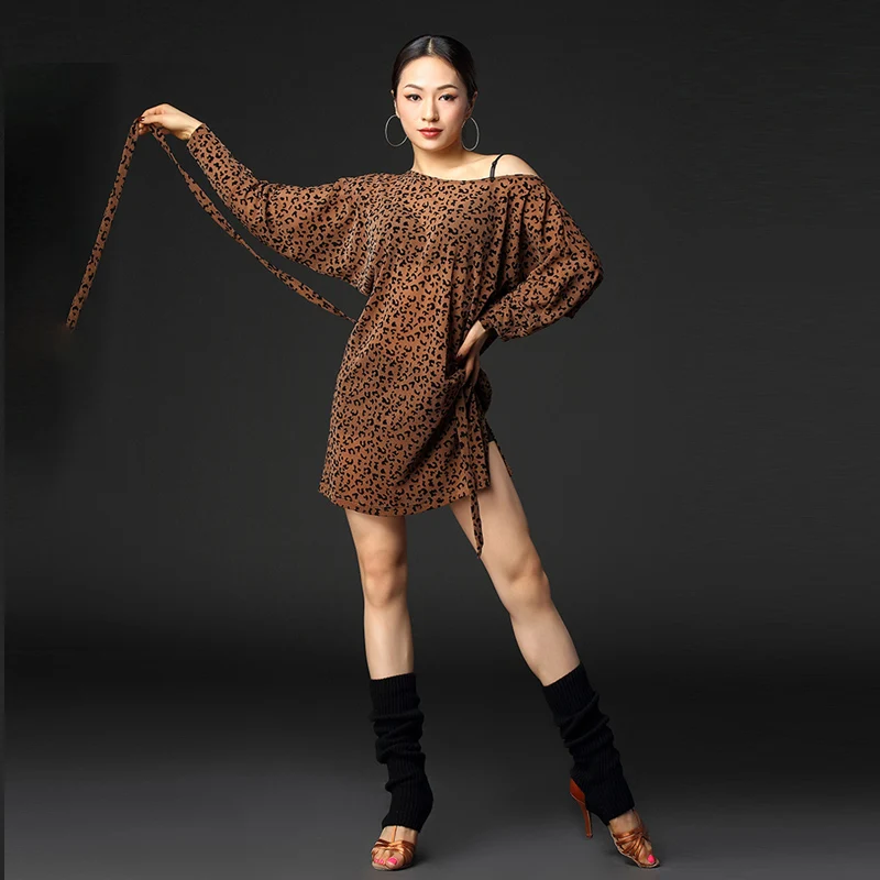 

Sexy Latin Dance Dress For Women Long Sleeved Loose Practice Dress Female Chacha Samba Latin Dance Performance Clothes DQS8685