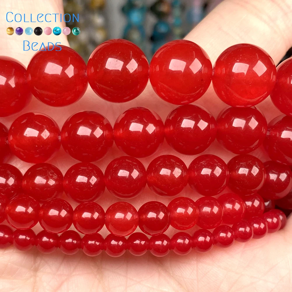 Natural Stone Red Jades Chalcedony Loose Spacer Round Bead For Jewelry Making 4MM-12MM DIY Bracelets Accessories Wholesale 15\