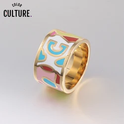 Arrival Stainless Steel  for Women Fashion Pretty Charm Big Enamel  Ring 1.3cm Letter Style