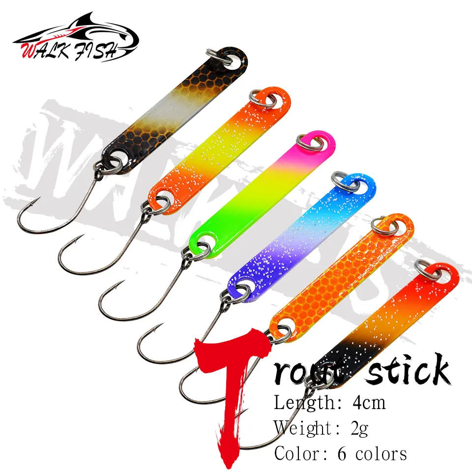 WALK FISH 6 uds Pesca palo de hierro cuchara de Pesca en hielo 4cm 2g cuchara colorida cebo cobre Metal señuelo de Pesca para trucha Pike perca