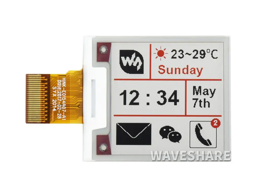 Waveshare 1.54inch E-Ink raw display three-color e-paper without PCB 200x200 SPI interface for Raspberry Pi / STM32