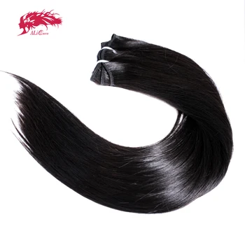 1pc ali rainha cabelo em linha reta cabelo humano virgem cru pacote de cabelo remy humano unproccessed tecer para as mulheres cor natural duplo desenhado