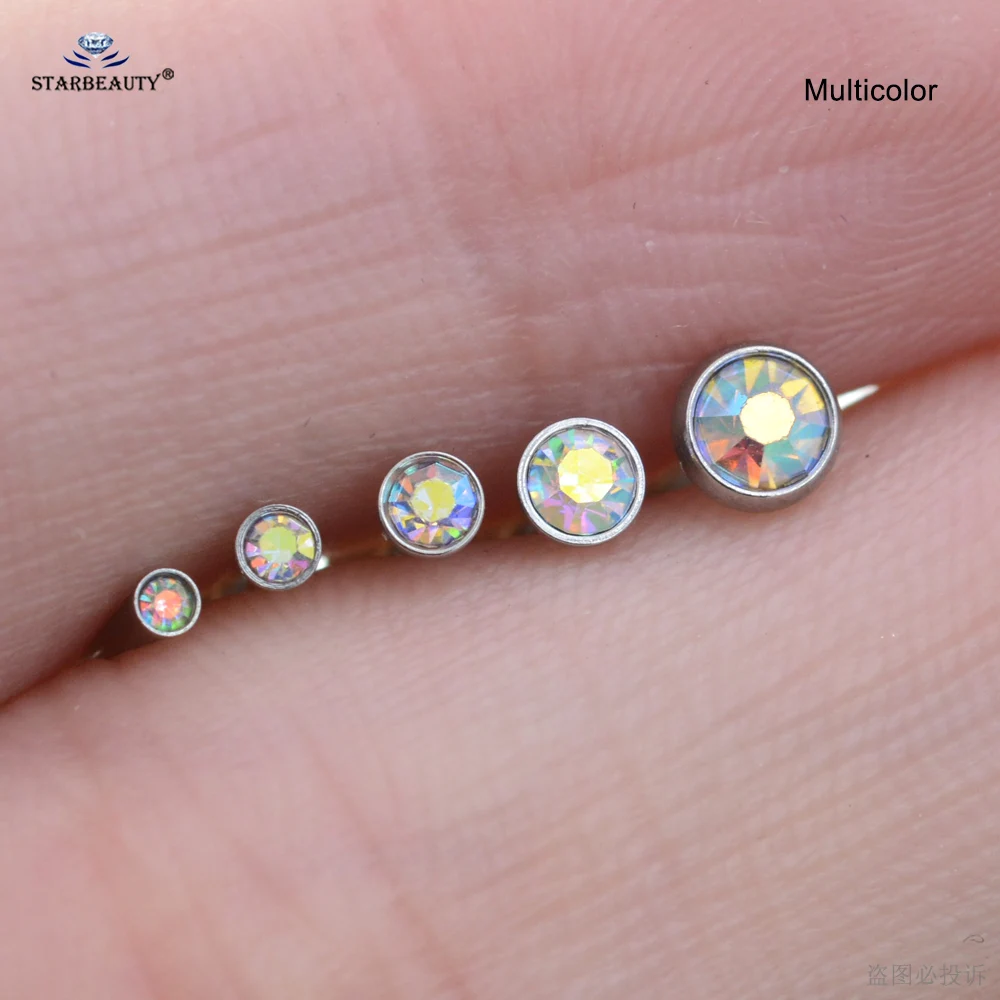 2pcs 1.5mm Multicolor Crystal Nose Stud Ring Bar Helix Piercing Oreja Tragus Piercing Labret Lobe Earrings Women Men Ear Jewelry